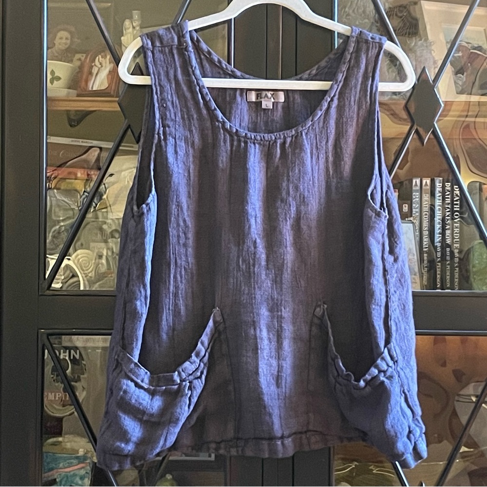 FLAX sleeveless top vest tank loose with pockets L